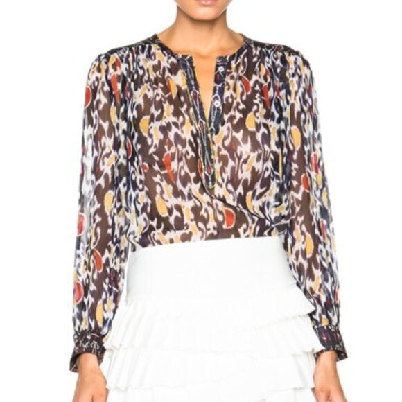 Isabel Marant Blouse Pilay Multi Printed Silk Sheer S - Picture 1 of 11